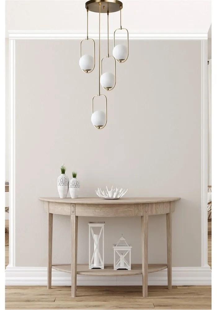 Lampadario bianco/dorato con paralume in vetro ø 30 cm Ahu – Opviq lights