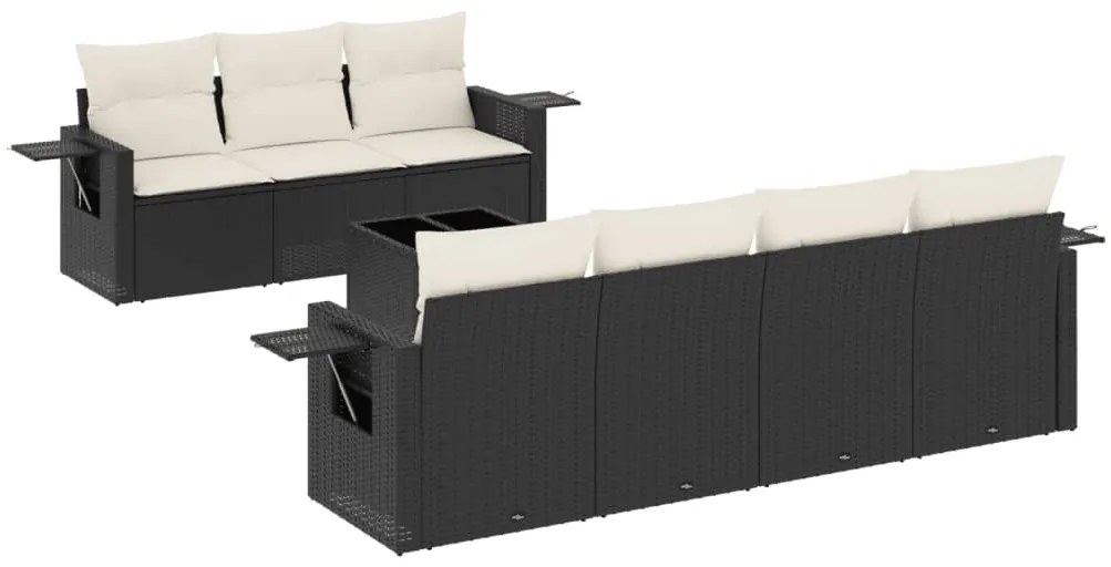 Set divani da giardino con cuscini 8 pz nero in polyrattan
