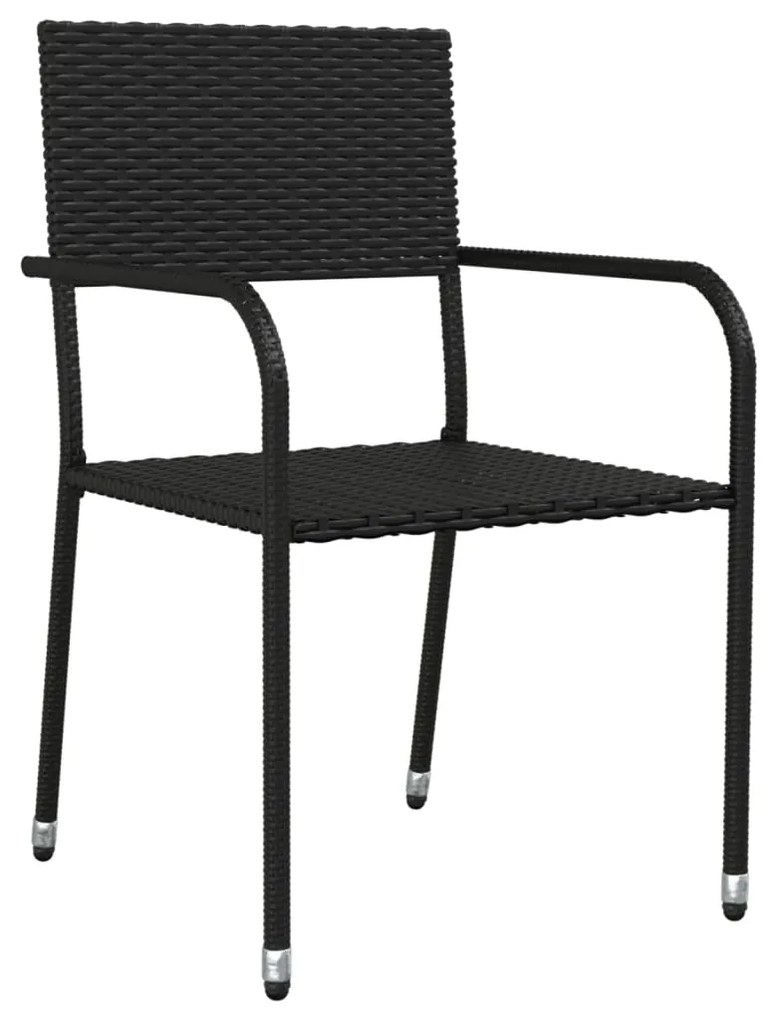 Set da pranzo da giardino 7 pz nero in polyrattan e acciaio