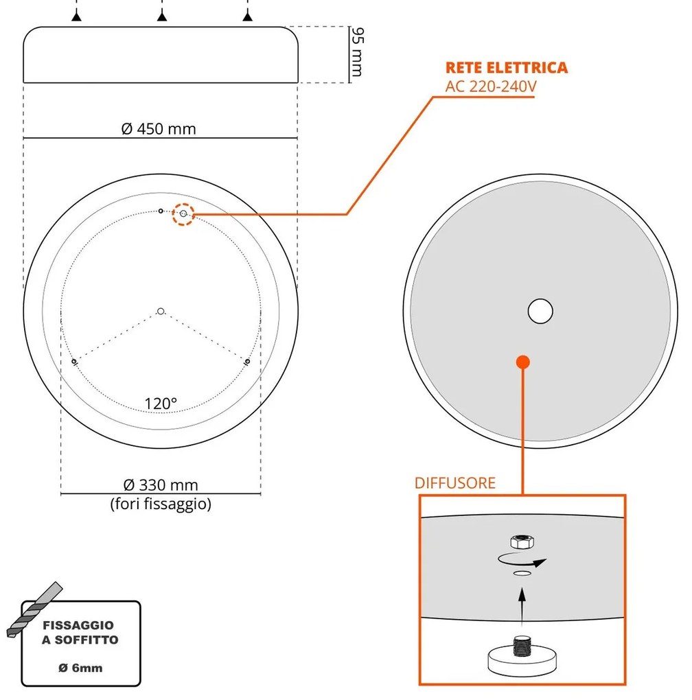 Plafoniera LED Rotonda 36W CCT Ø450mm Bianca Dimmerabile