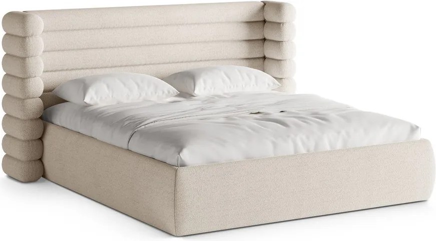 Letto matrimoniale imbottito beige con contenitore con rete inclusa 160x200 cm Mount – Micadoni