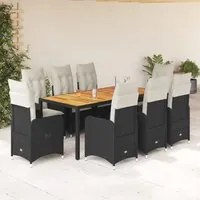 Set Bistr da Giardino 9 pz con Cuscini in Polyrattan Nero 3276982