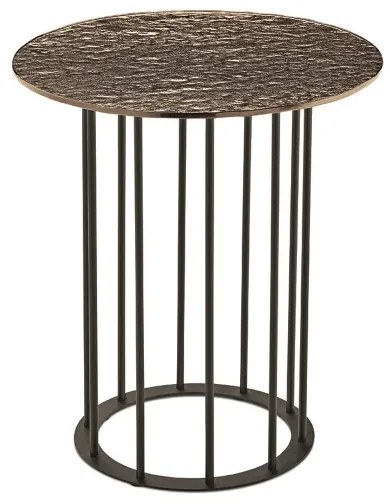 Tavolino tondo D45 cm con base in metallo Nero e piano in vetro martellato Bronzo MUTE