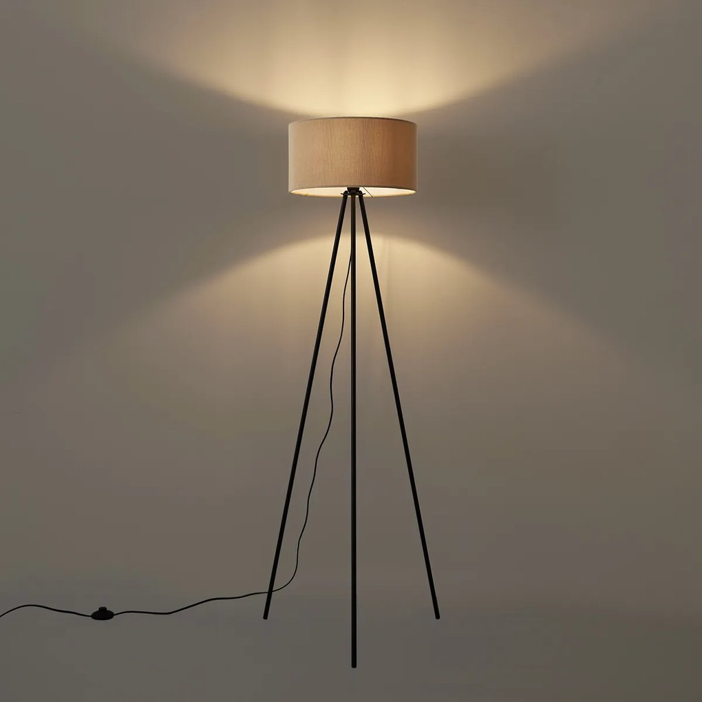 Lampada da terra moderna a treppiede color talpa con paralume in velluto - Luz