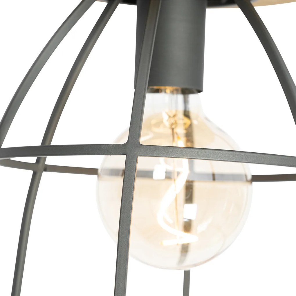 Plafoniera industriale grigio scuro con legno - Arthur