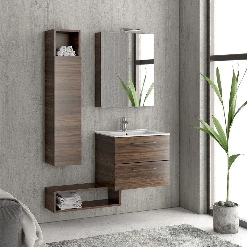 Composizione mobile lavabo 60, colonna specchio e pensile EL-60A - KAMALU
