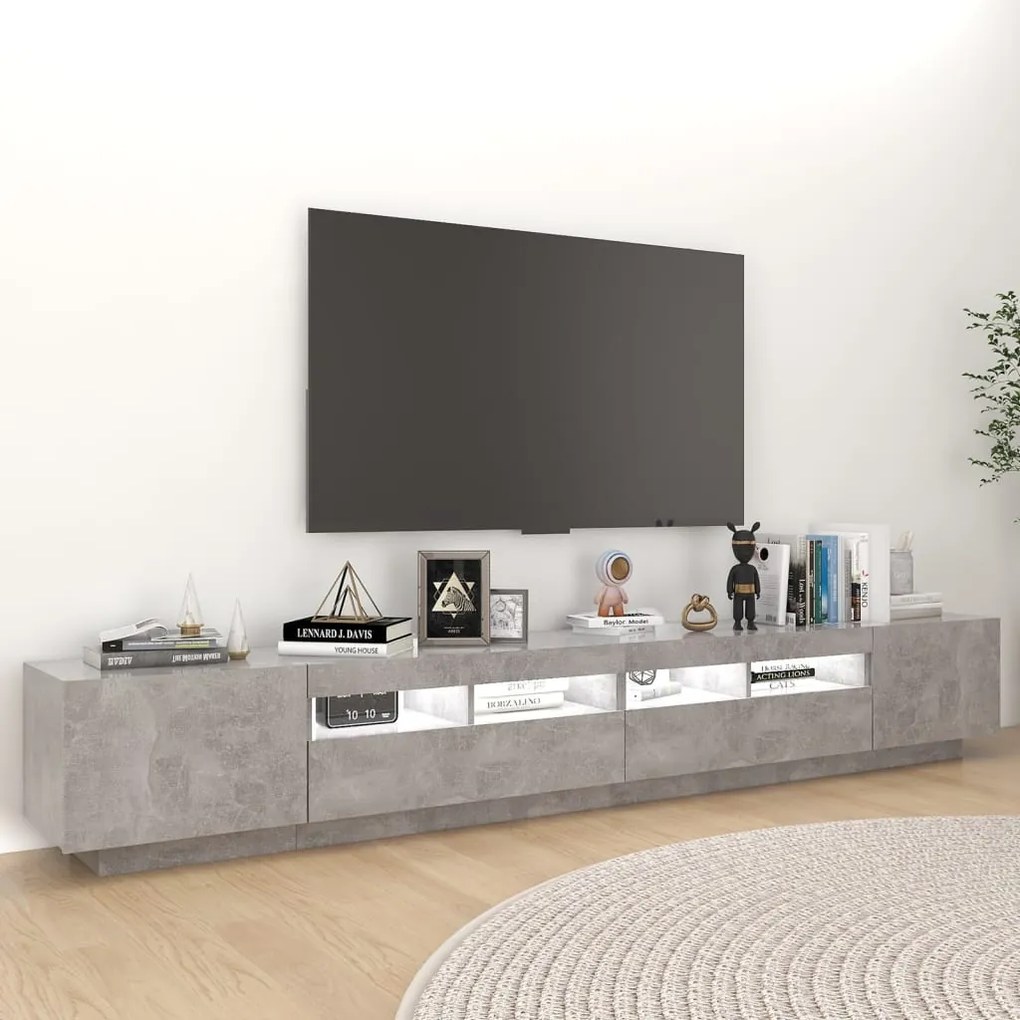 Mobile porta tv con luci led grigio cemento 260x35x40 cm