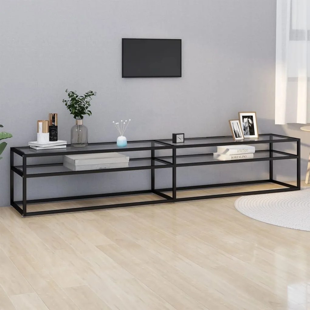 Mobile Porta Tv Trasparente 220x40x40,5 Cm İn Vetro Temperato /