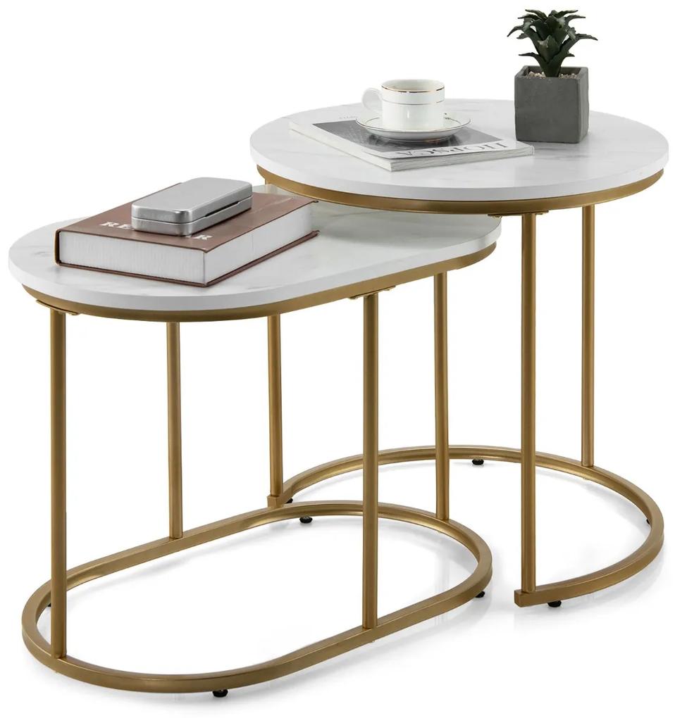 Costway Set di 2 tavolini da caffè moderni a nido, Tavolini rotondi impilabili per salone camera da letto Bianco