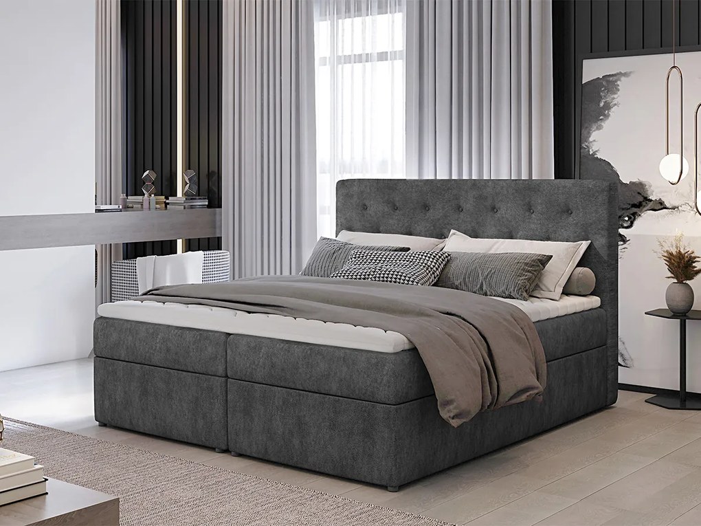 Letto matrimoniale boxspring Consuelo - 160 x 200 cm , Tessuto grigio