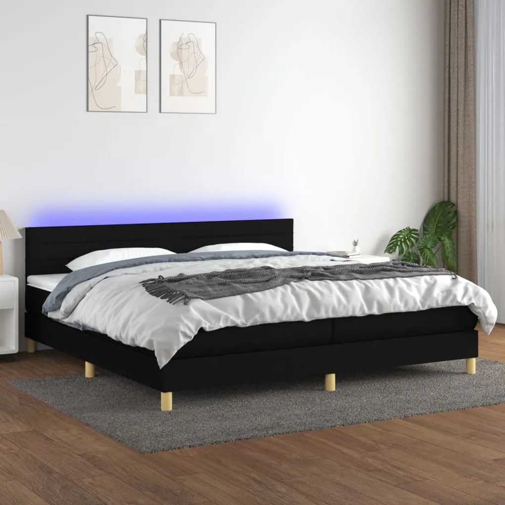 Letto a molle materasso e led nero 200x200cm in tessuto