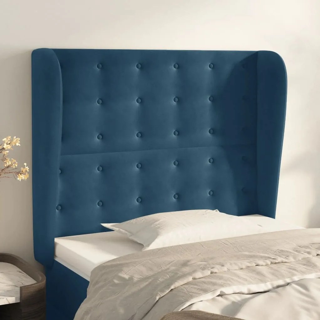 Testiera Ad Orecchio Blu Scuro 93x23x118/128 Cm İn Velluto /