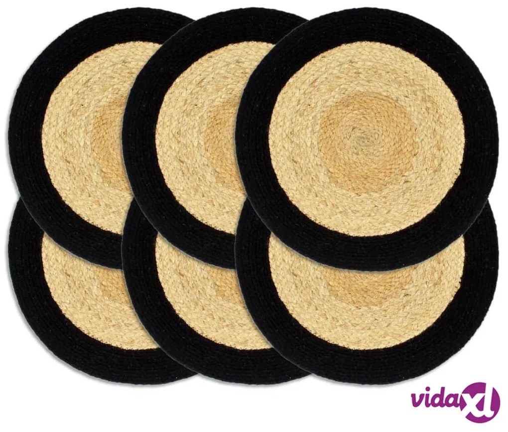 vidaXL Tovagliette 6 pz Naturale e Nero 38 cm in Juta e Cotone