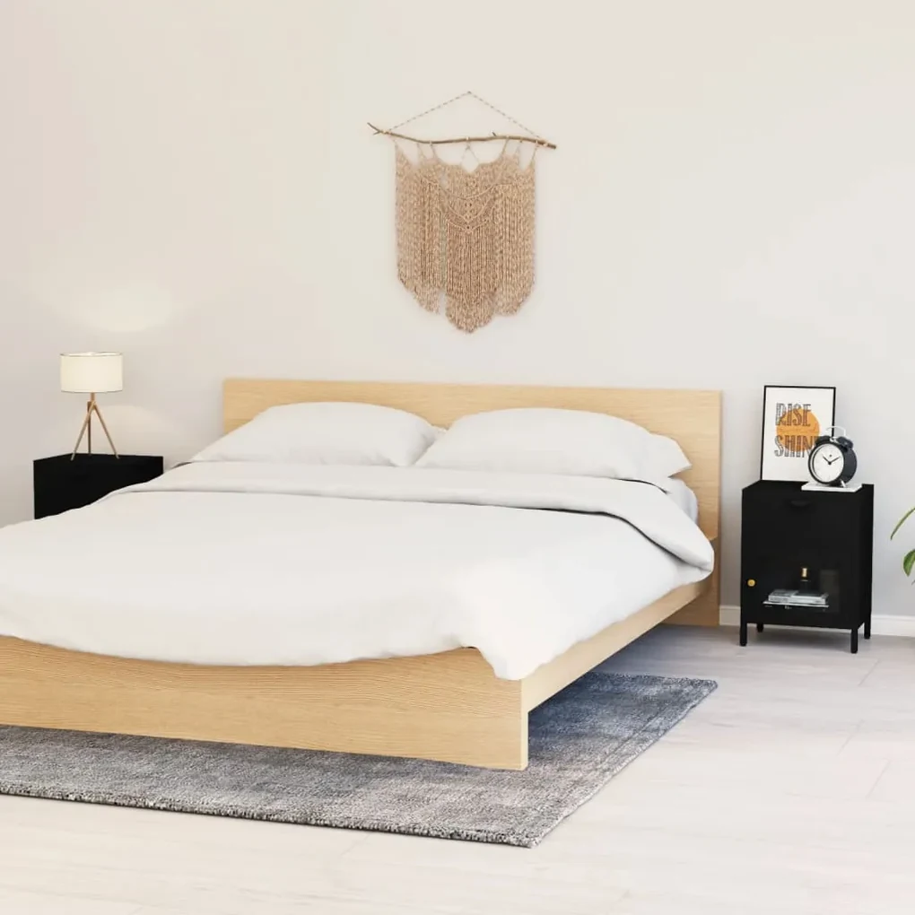 Comodini 2 pz neri 40x30x54,5 cm acciaio e vetro