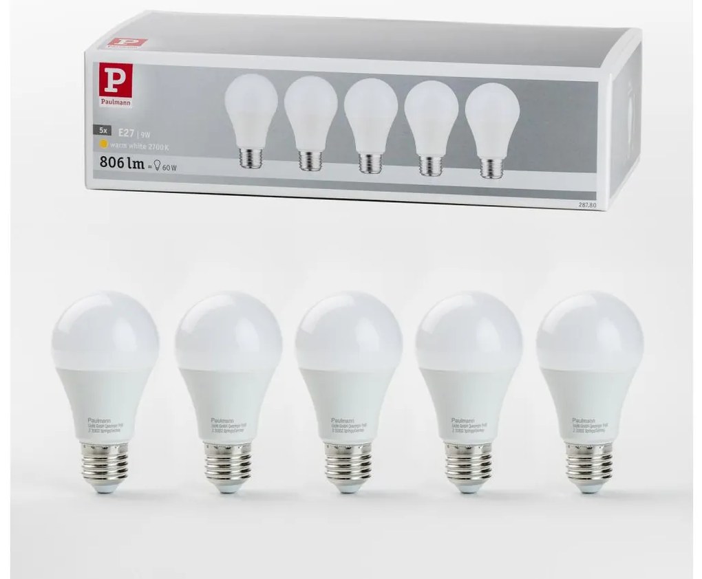 SET 5x Lampadina LED A60 E27/9W/230V 2700K - Paulmann 28780