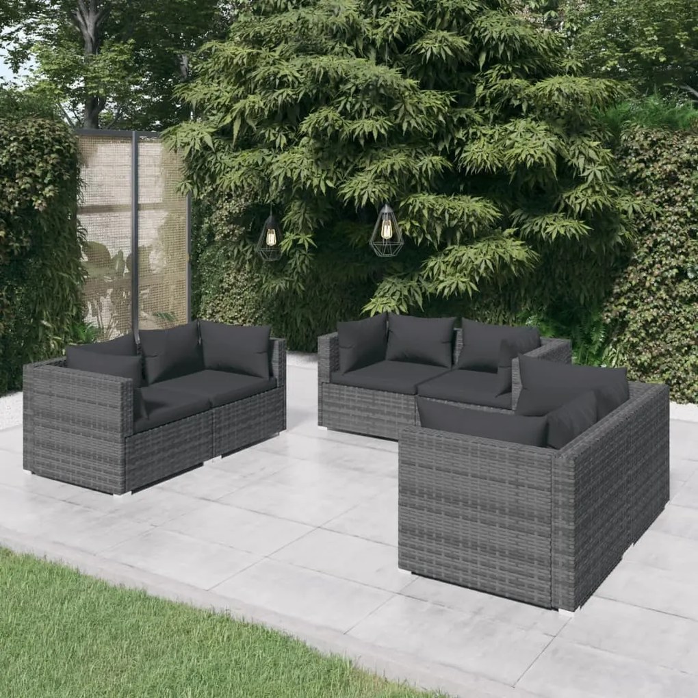 Set divani da giardino 6 pz con cuscini in polyrattan grigio