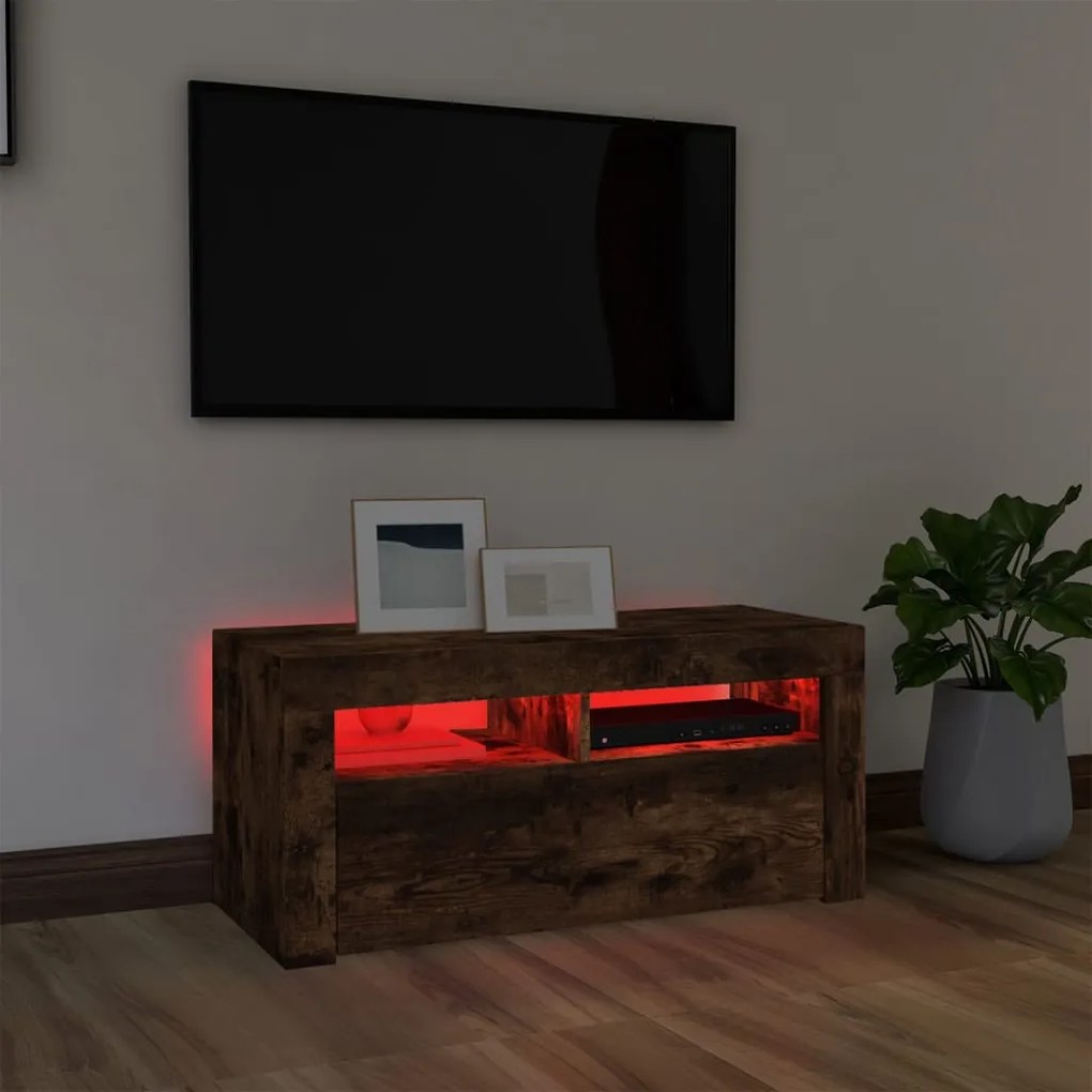 Mobile porta tv con luci led rovere fumo 90x35x40 cm