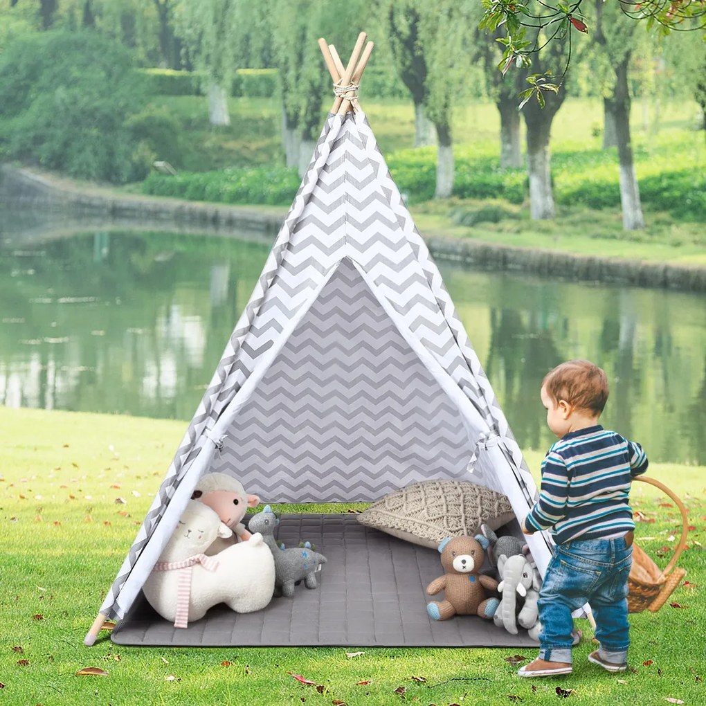 Costway Tenda in stile indiano 160 cm portatile per bambini, Tenda di cotone con cuscino spesso, Bianco