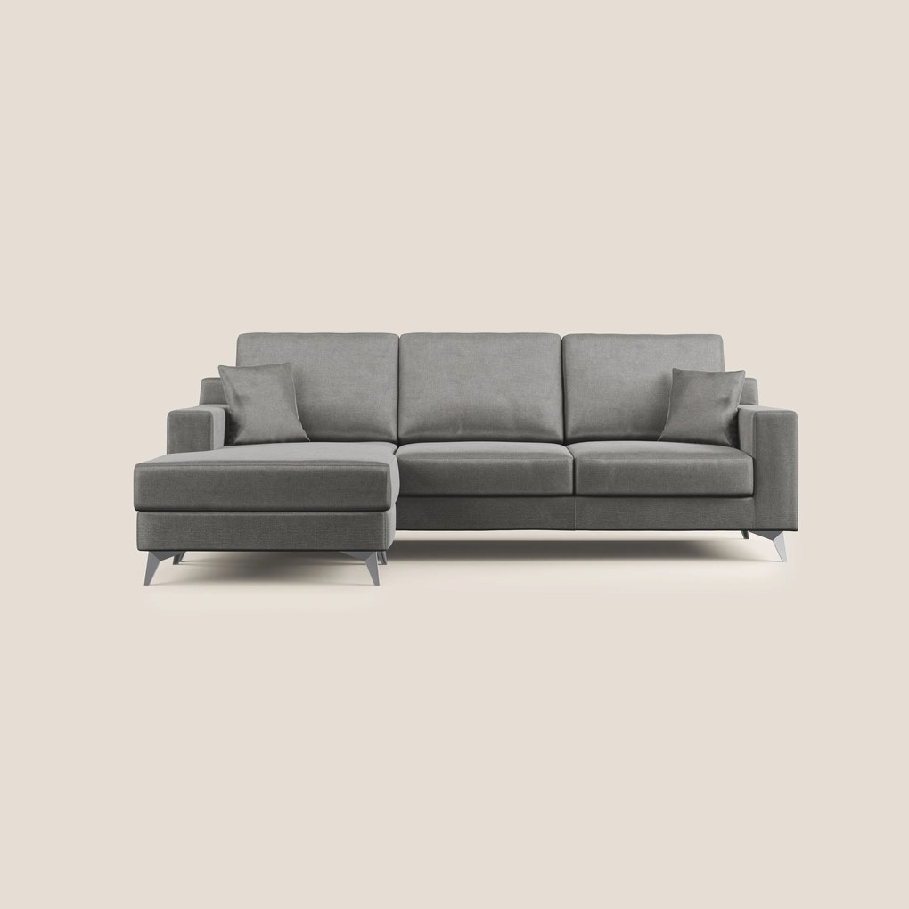 Michael divano moderno angolare con penisola in morbido velluto impermeabile T01 grigio
