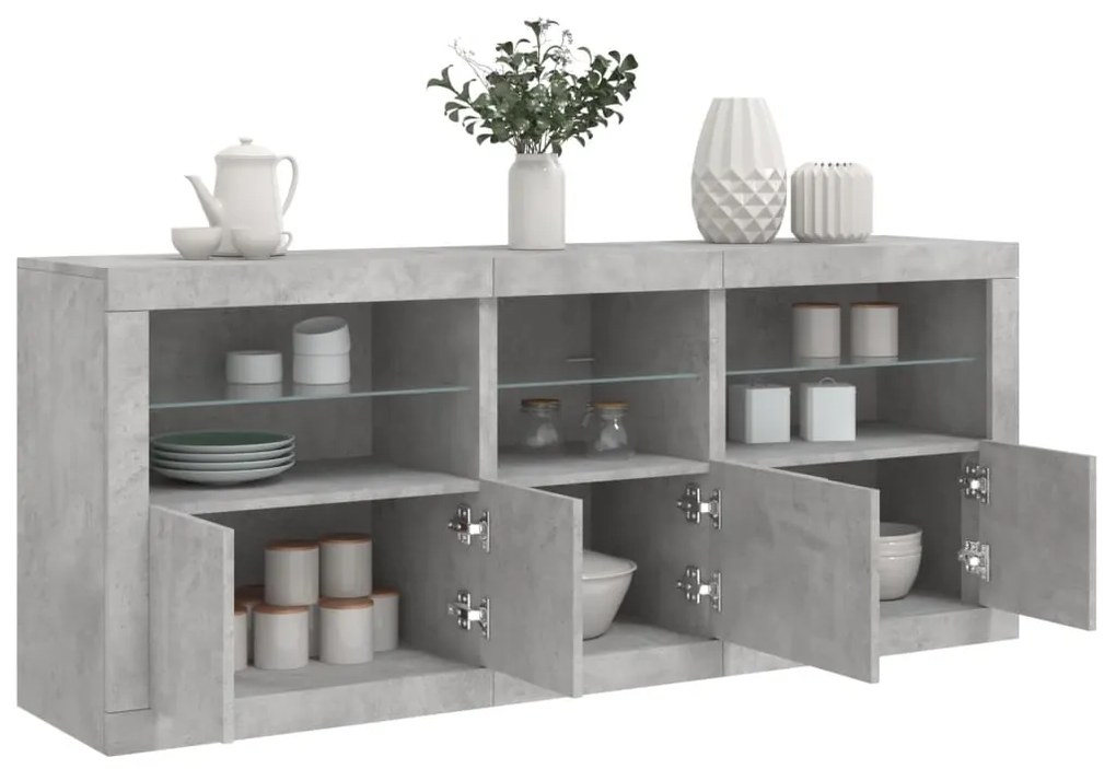 Credenza con luci led grigio cemento 162x37x67 cm