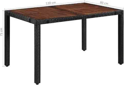 Set da Pranzo da Giardino 7 pz in Polyrattan e Acacia Nero