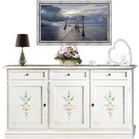 Credenza 3 porte legno shabby bianco decori 156x42x86 - Mobili 2G