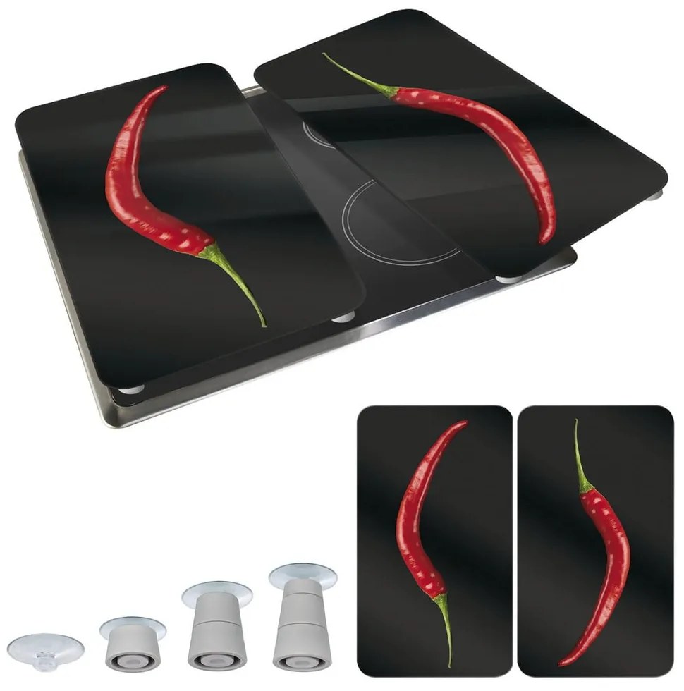 Set di 2 copri stufe in vetro, 52 x 30 cm Peperoni - Wenko