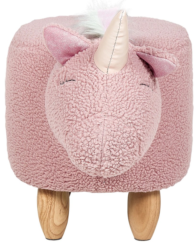 Pouf animaletto tessuto rosa e legno chiaro UNICORN Beliani