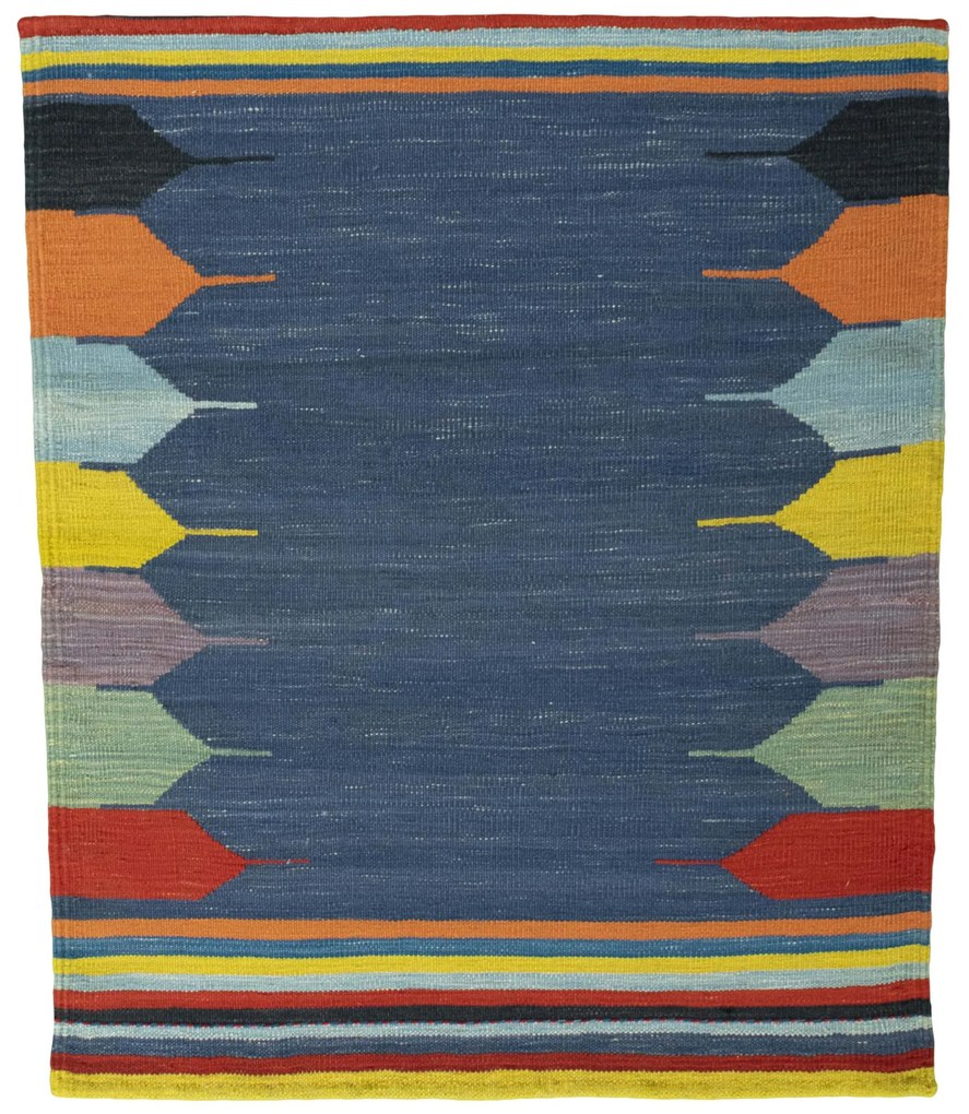 Kilim Tappeto 90 x 110 Blu (Iran) Tessuto A Mano