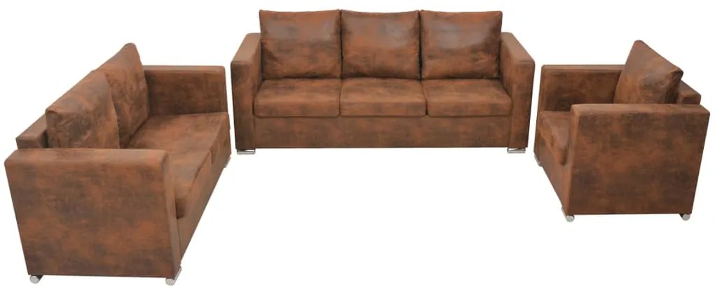 Set Divani 3 Pz İn Pelle Scamosciata Artificiale /