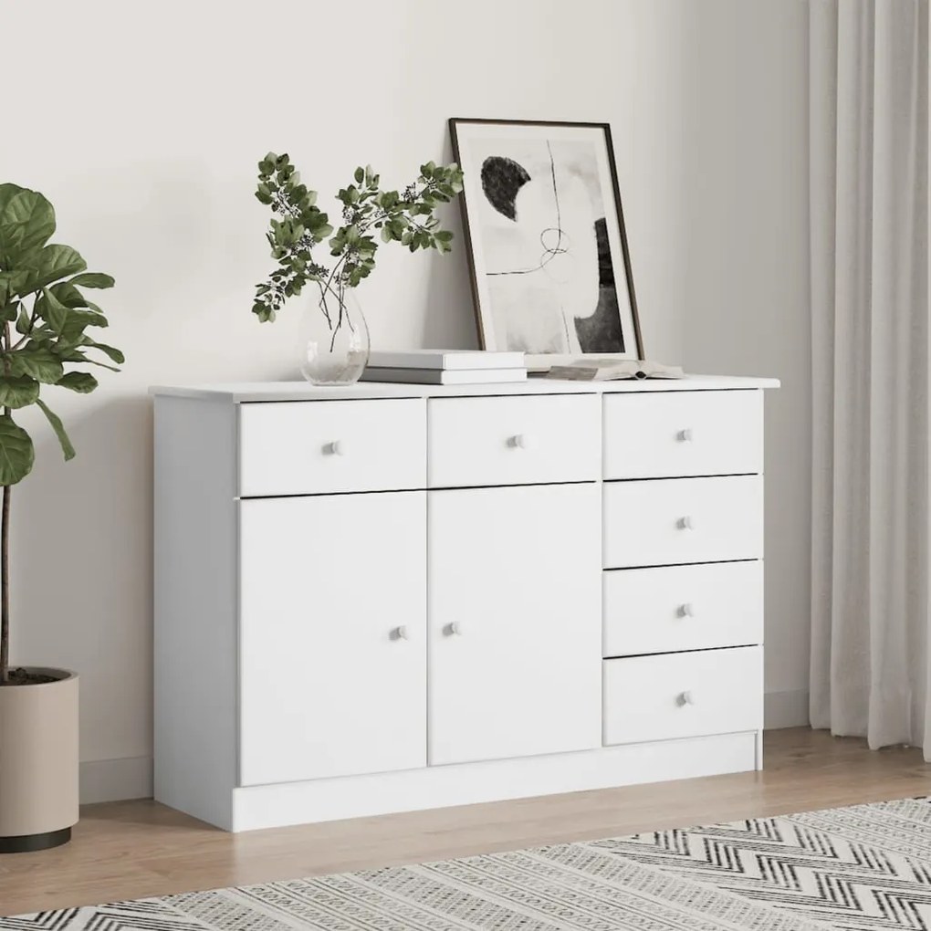 Credenza Alta Bianca 112x35x73 Cm İn Legno Massello Di Pino /