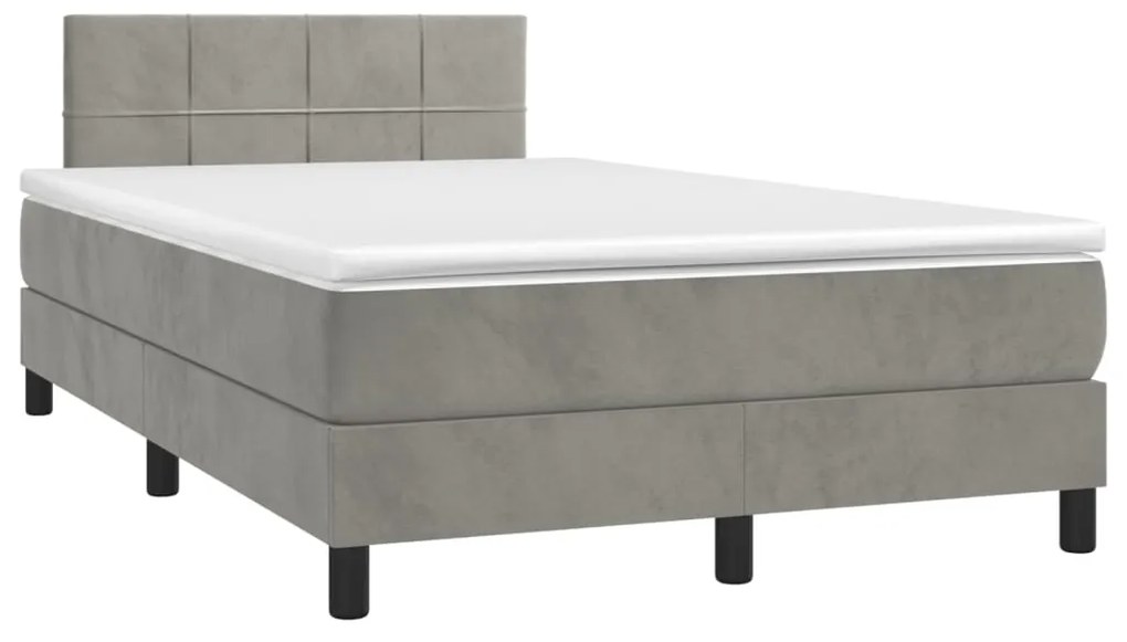 Letto a molle materasso e led grigio chiaro 120x200 cm velluto