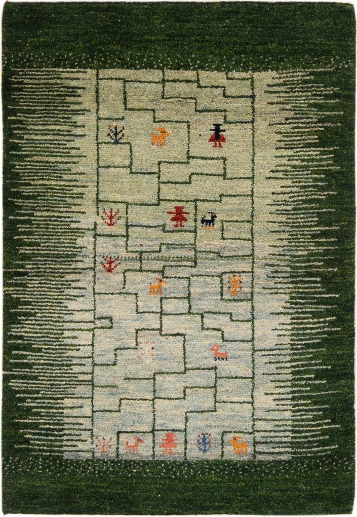 Gabbeh Tappeto 80 x 120 Verde (Iran) Annodato A Mano