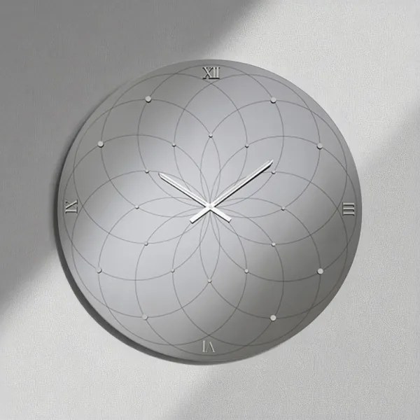 Orologio KYLE rotondo D80 cm in cristallo Fumč e numeri Argento