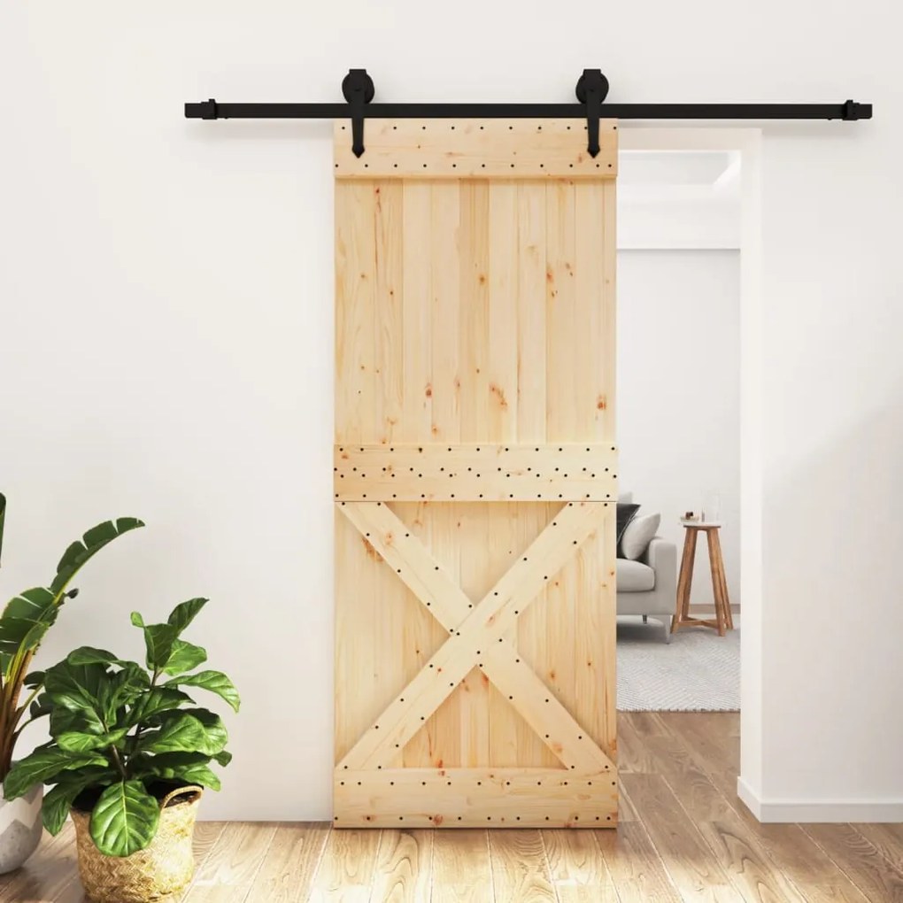 Porta Scorrevole Con Set Hardware 85x210 Cm Legno Massello Pino /
