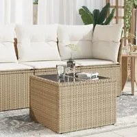 Tavolo da Giardino Piano in Vetro Beige 55x55x37 cm Polyrattan 366058