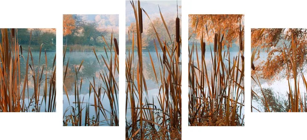 Quadri 5 pezzi – Fiume tra la natura autunnale