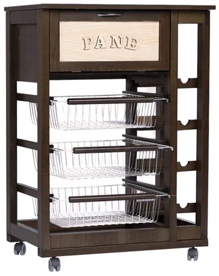 Carrello portafrutta con portapane e portabottiglie Noce