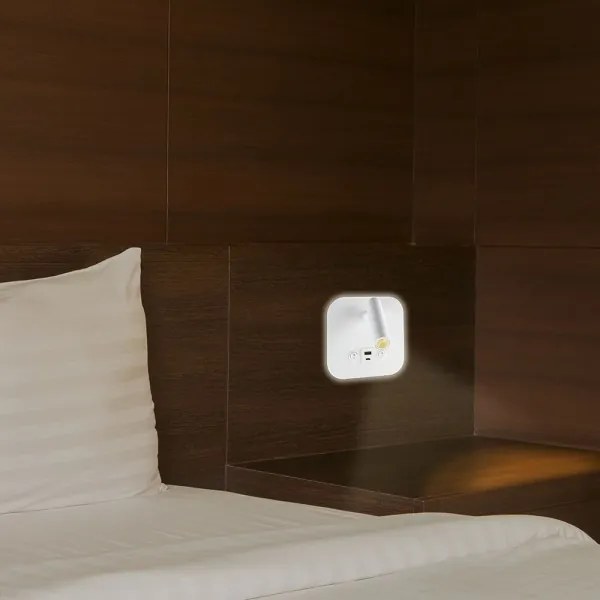 Spot da parete LED con porta USB, 8W, 230V, 3000K, bianco