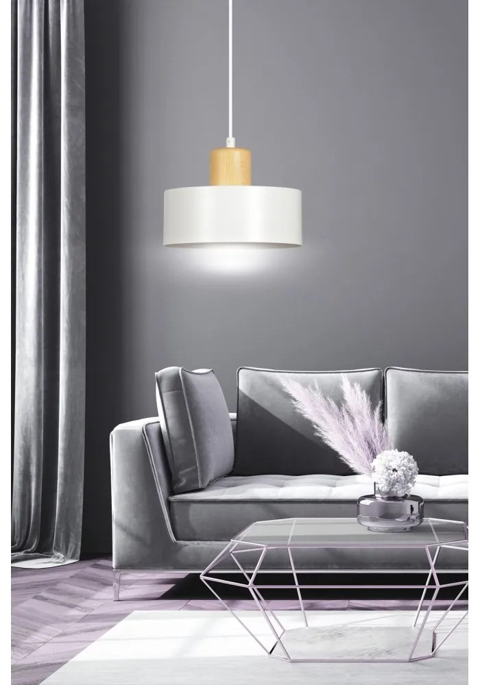 Lampadario a Sospensione in Acciaio e Legno TORIN 1 Nero/Bianco E27 Colore del corpo Bianco