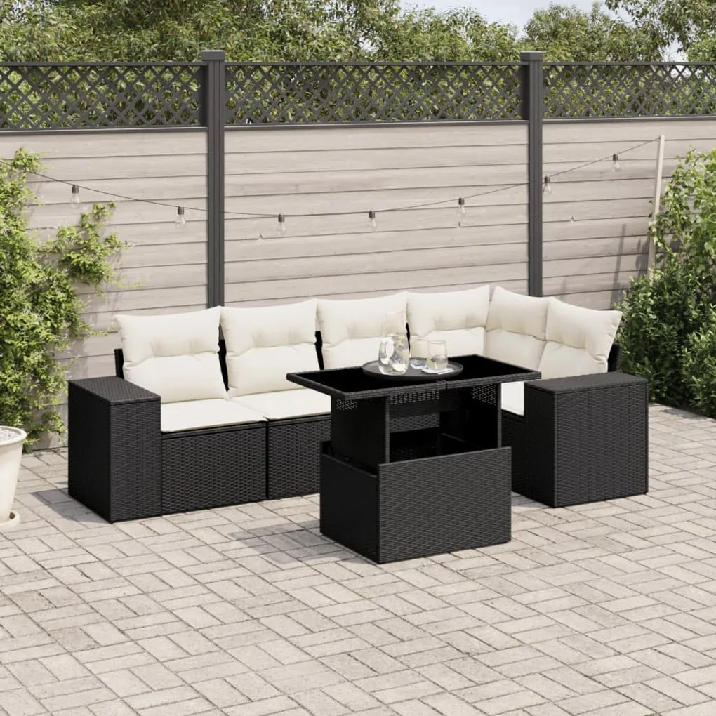 Set divano da giardino 6 pz con cuscini nero in polyrattan