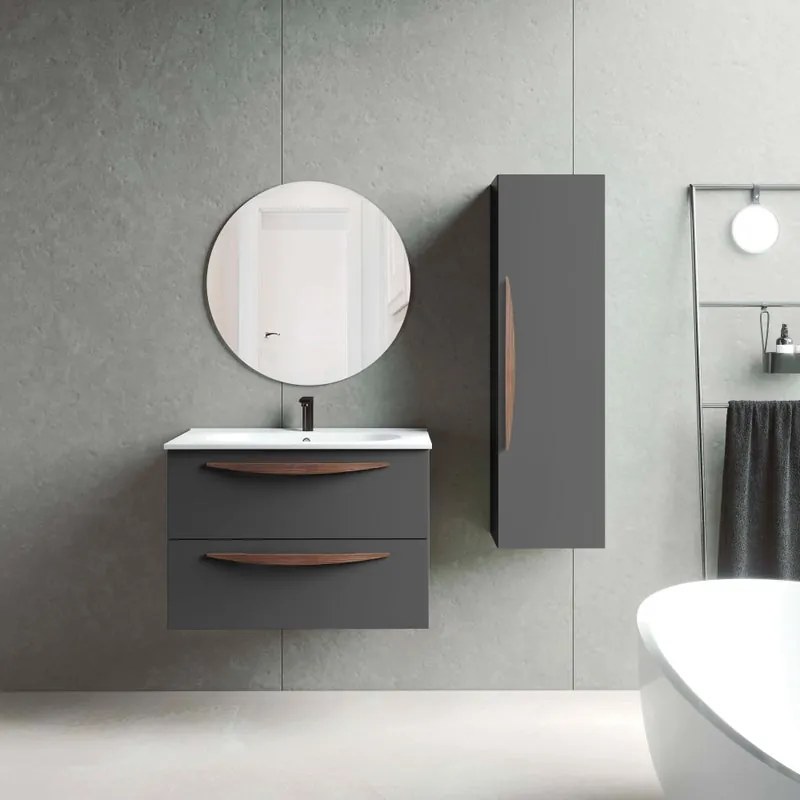 Mobile sottolavabo e lavabo Arco per vasca centrale cenere opaco L 80 cm 2 cassetti