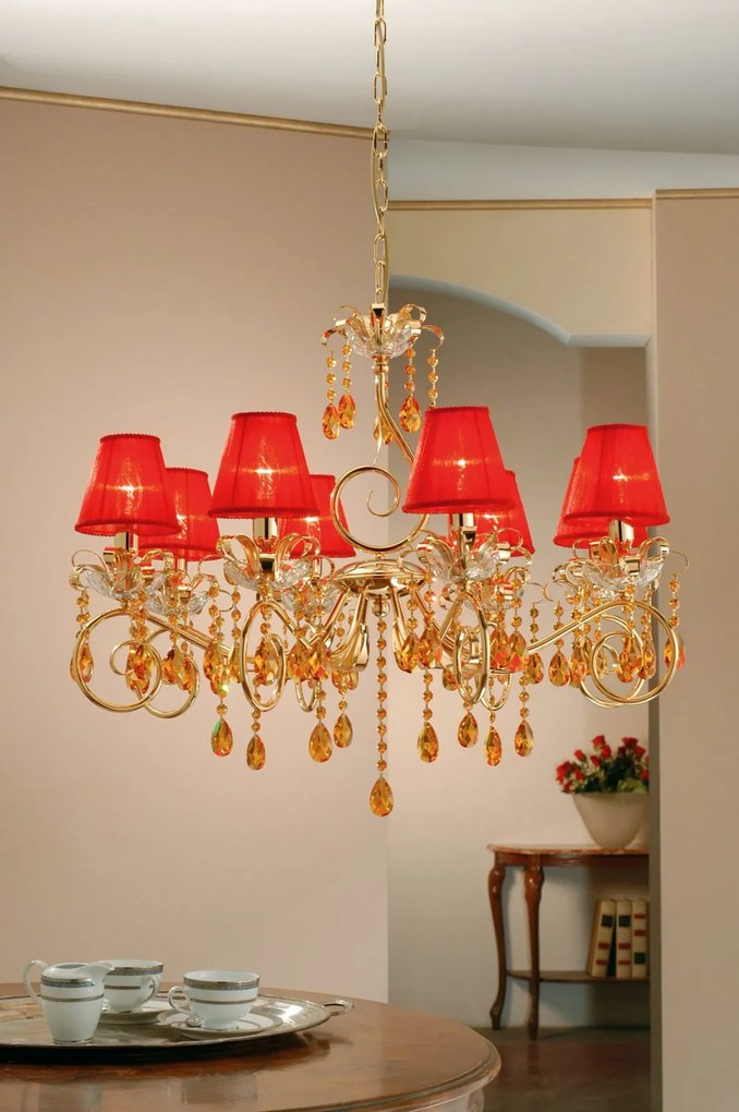 8-light chandelier amber crystal  -710/8 -Fashion Crystal - Arredoluce Oro 24 kt