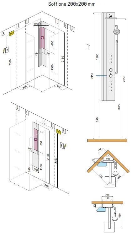 Novellini Line 2 Colonna Attrezzata In Alluminio Con Soffione E Miscelatore Termostatico Bianco Opaco Fascia E Mensola Silver