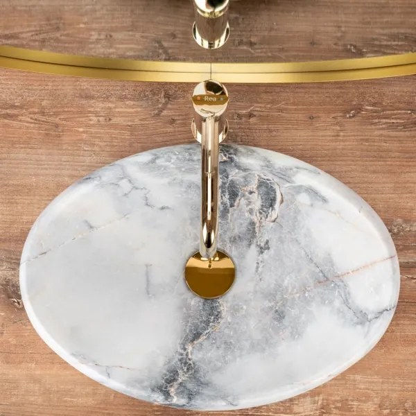 REA-U8567 - Lavabo da appoggio LINDA 34 x 48,5 cm in ceramica con finitura effetto marmo