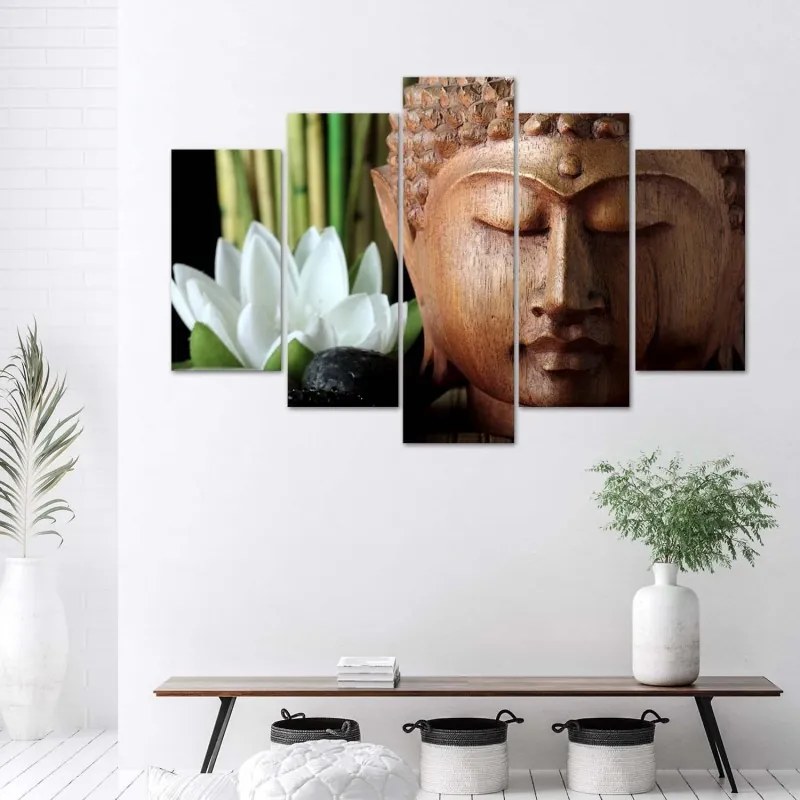 Quadro su tela 5 pannelli Fiori di bambù di Buddha  Dimensioni 150x100