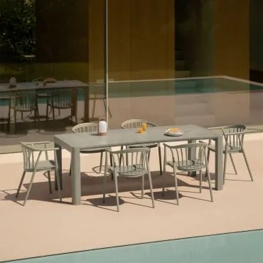 Set Tavolo Rettangolare Arnadine (180x100 Cm) E 6 Sedie Da Giardino Ivor Verde Kaki - Sklum