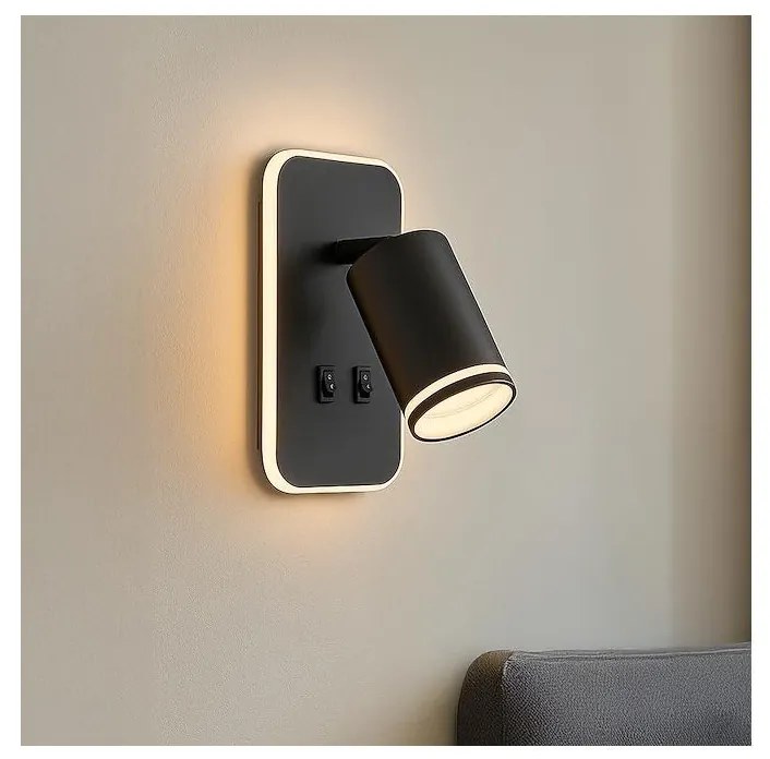 Applique LED da parete PIPE 1xGU10/10W/230V + LED/6W nero