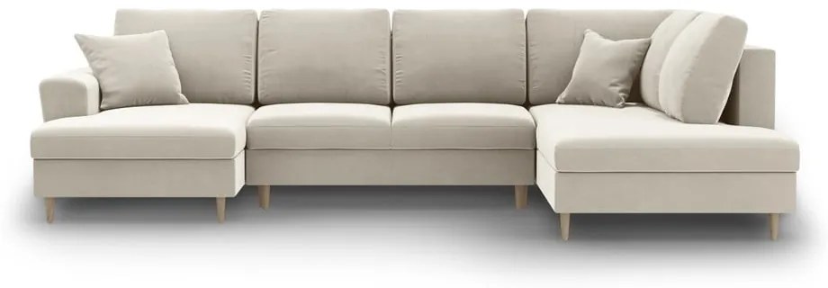 Divano angolare beige allungabile e con contenitore (con penisola a destra/a U) con rivestimento in velluto Kyoto – Cosmopolitan Design