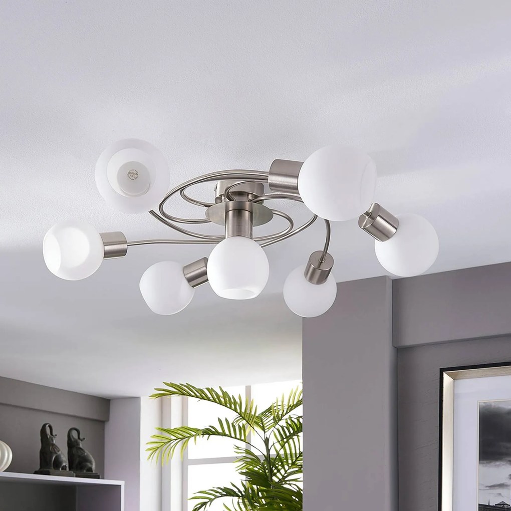 Plafoniera soffitto Ciala Lindby, dimmerabile, Alluminio / Grigio / Zincato, Soggiorno / Sala da pranzo, Vetro, Moderno, Plafoniera